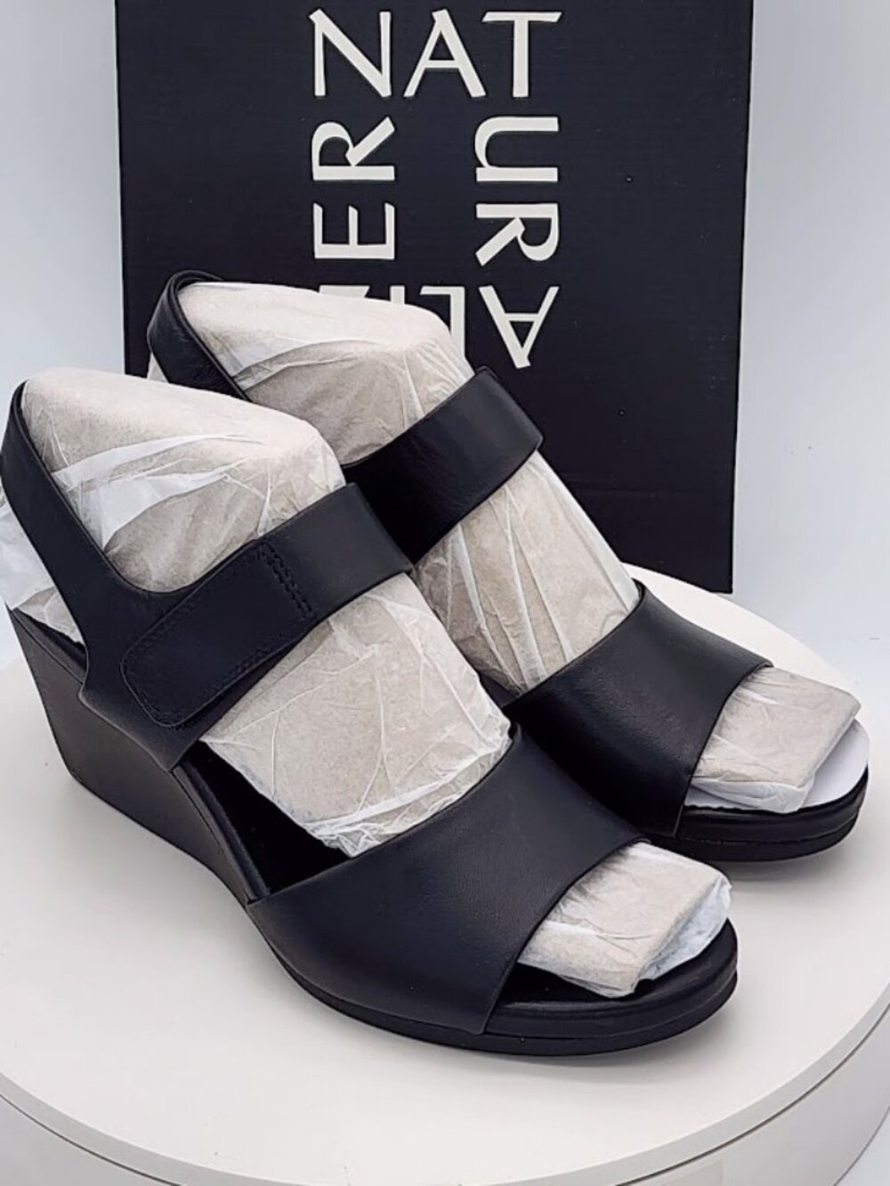 Naturalizer Imani Black Wedge Sandals Hook Loop Women’s Size 9.5